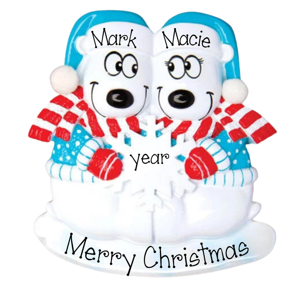 Personalized Polar Bear Couples Christmas Ornament ~ Polar Bear Couple Ornaments ~ First Christmas Ornament ~ Winter Polar Bear Wedding Gift