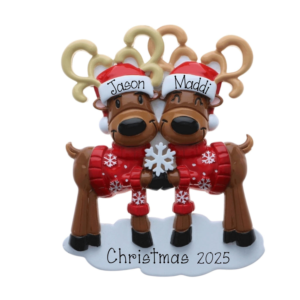Personalized First Christmas Reindeer Couple ~ 1st Christmas Together ~ Mr & Mrs ~ Red Sweater Reindeer Couple ~ Our 1st Christmas Ornament