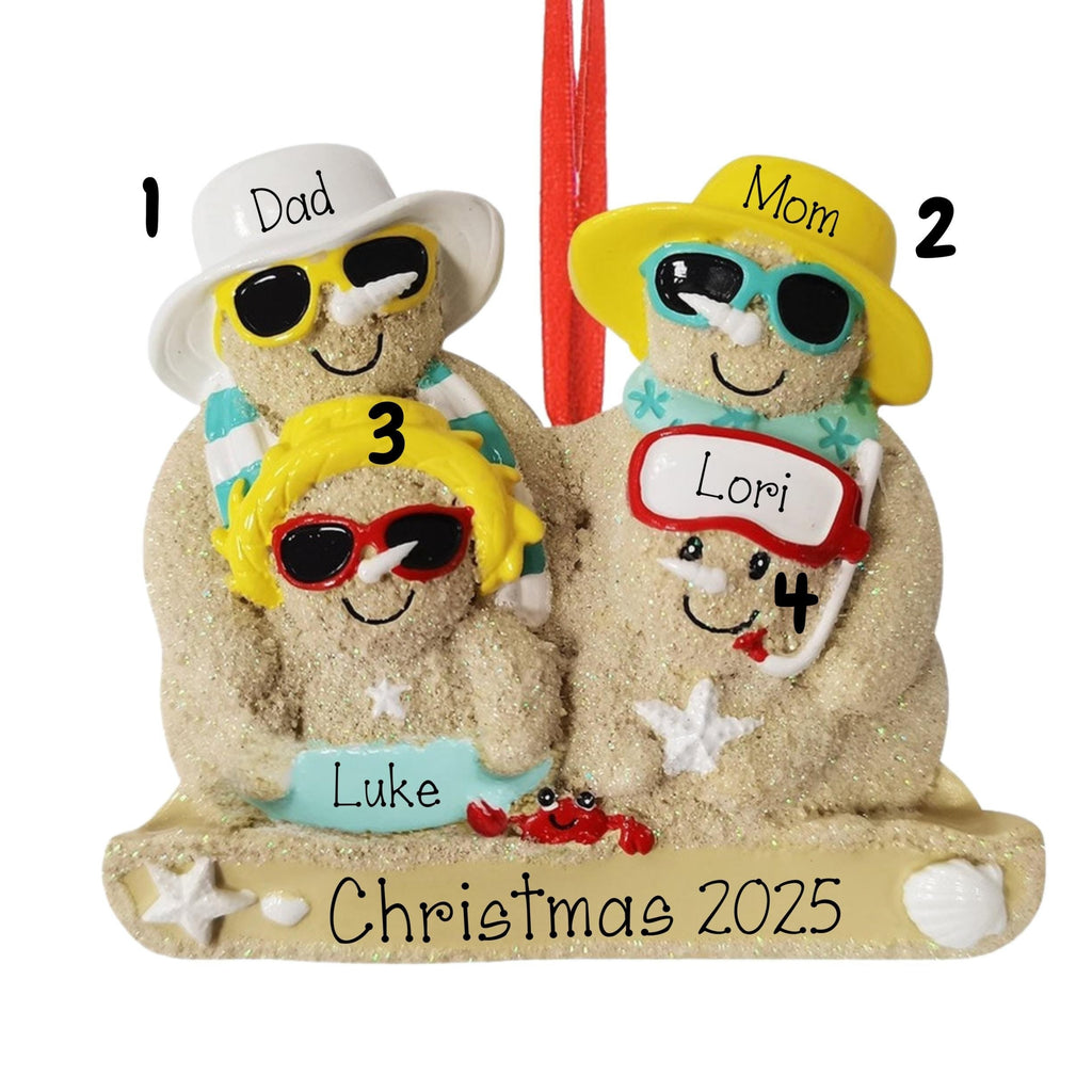 Family of 4 Personalized Sand Family Ornament ~ Personalized Family Ornament ~ Christmas Beach Ornament ~ Family Beach vacation