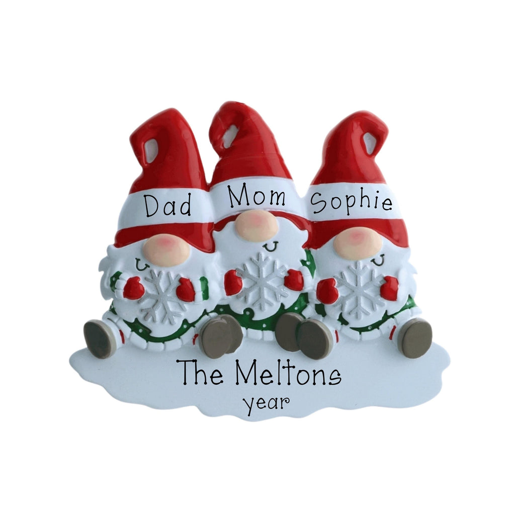 Family of 3 Personalized Gnome Christmas Ornament ~ Our First Christmas as Family Of 3 Ornament ~ Custom Christmas Gnome Ornament