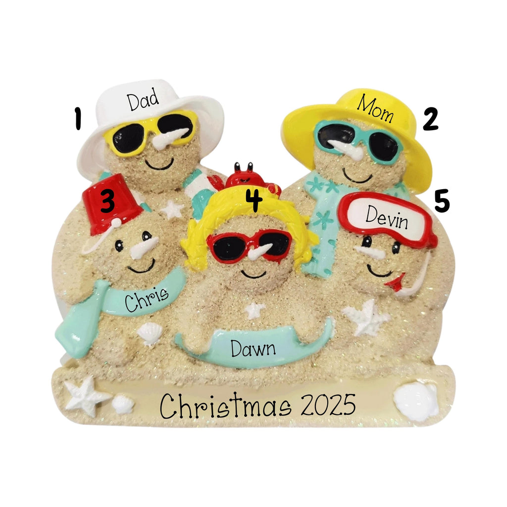 Family of 5 Personalized Sand Family Ornament ~ Personalized Family Ornament ~ Christmas Beach Ornament ~ Family of 5 Beach vacation