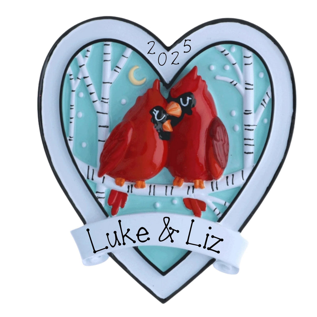 Red Cardinal Bird Couples Personalized Christmas Ornament~Wedding Ornament~Anniversary Ornament~Cardinal Bird Ornament~Cardinal Couple