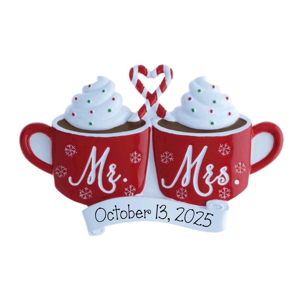 Personalized Mr & Mrs Hot Cocoa Mug Ornament~Our 1st Christmas Ornament~Wedding Couple ornament~First Christmas Married-Hot Cocoa Mug Couple