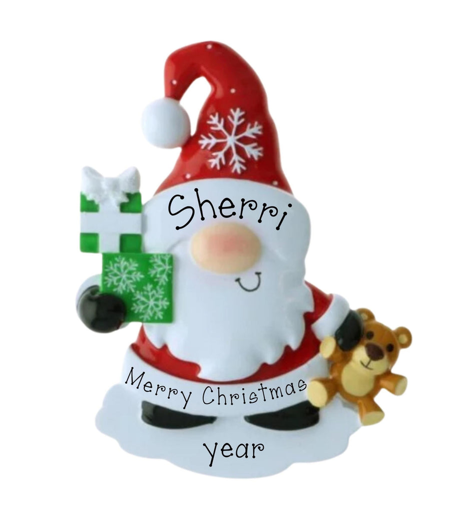 Personalized Gnome Ornament~ Santa Gnome Christmas Ornament~Hand Personalized Ornament~Gnome with Red Santa Hat Ornament~Gnome with presents