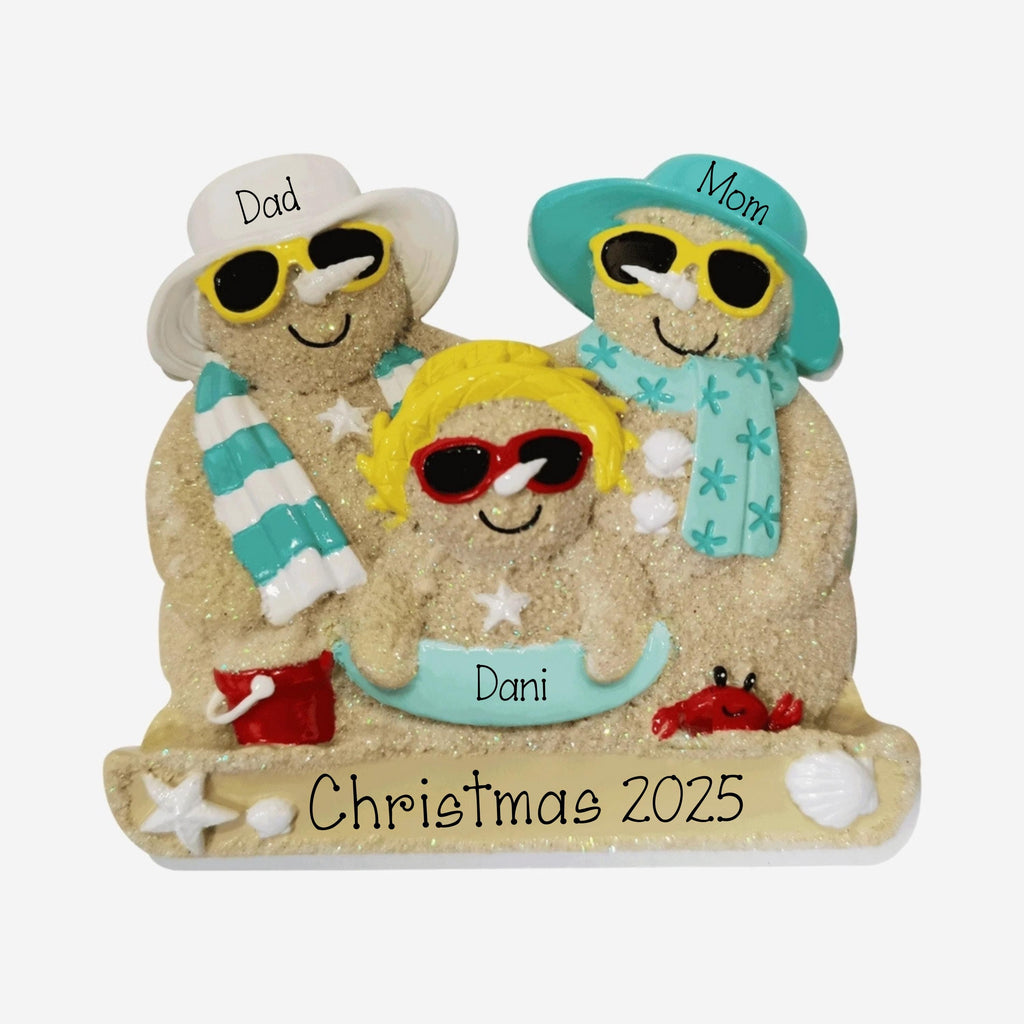 Family of 3 Personalized Sand Family Ornament ~ Personalized Family Ornament ~ Christmas Beach Ornament ~ Family Beach vacation