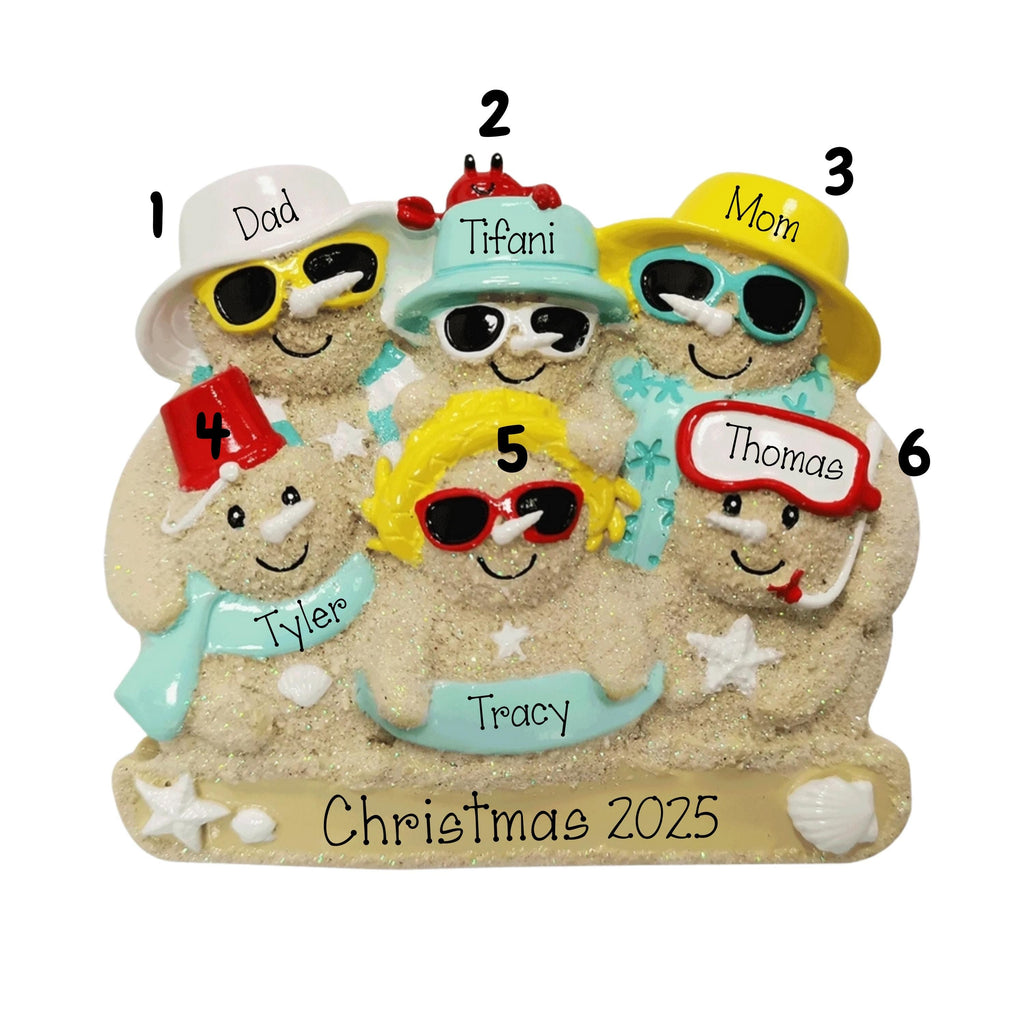 Family of 6 Personalized Sand Family Ornament ~ Personalized Family Ornament ~ Christmas Beach Ornament ~ Family of 6 Beach vacation