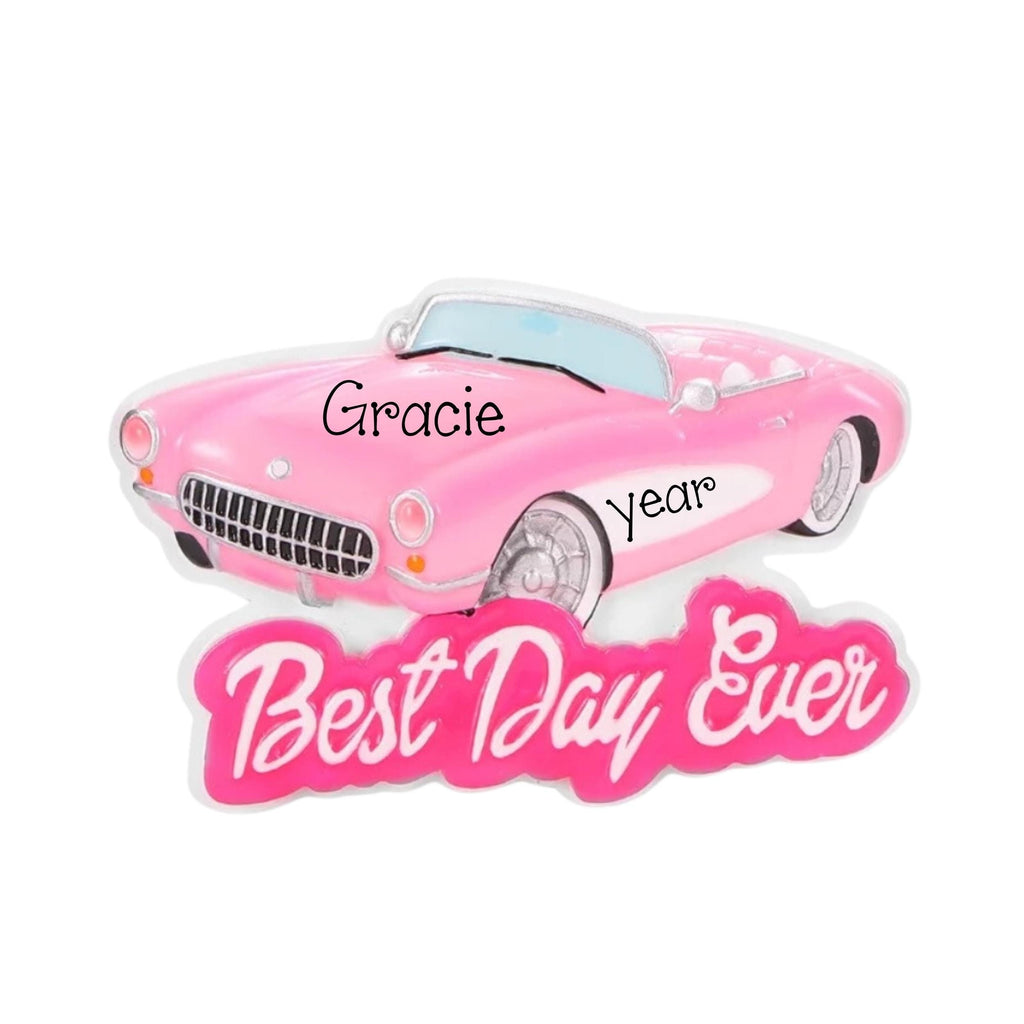 Barbie's Pink Convertible Car Personalized Christmas Ornament