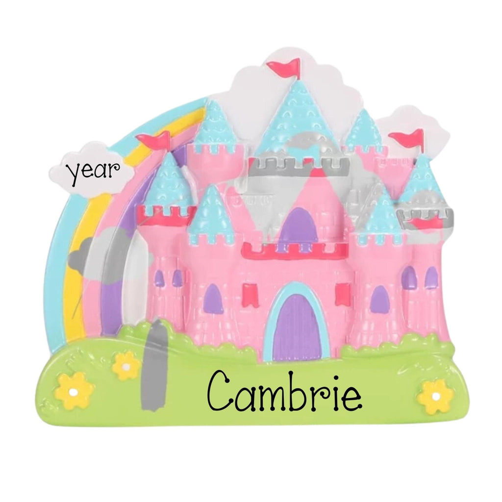 Rainbow Castle Personalized Christmas Ornament