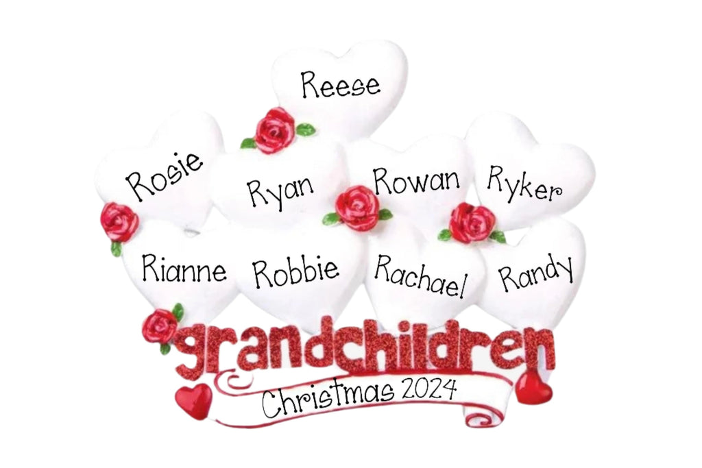 Personalized Grandparents of 9 Christmas Ornament~9 Hearts Grandchildren Ornament~Grandama and Grandpa~Nana