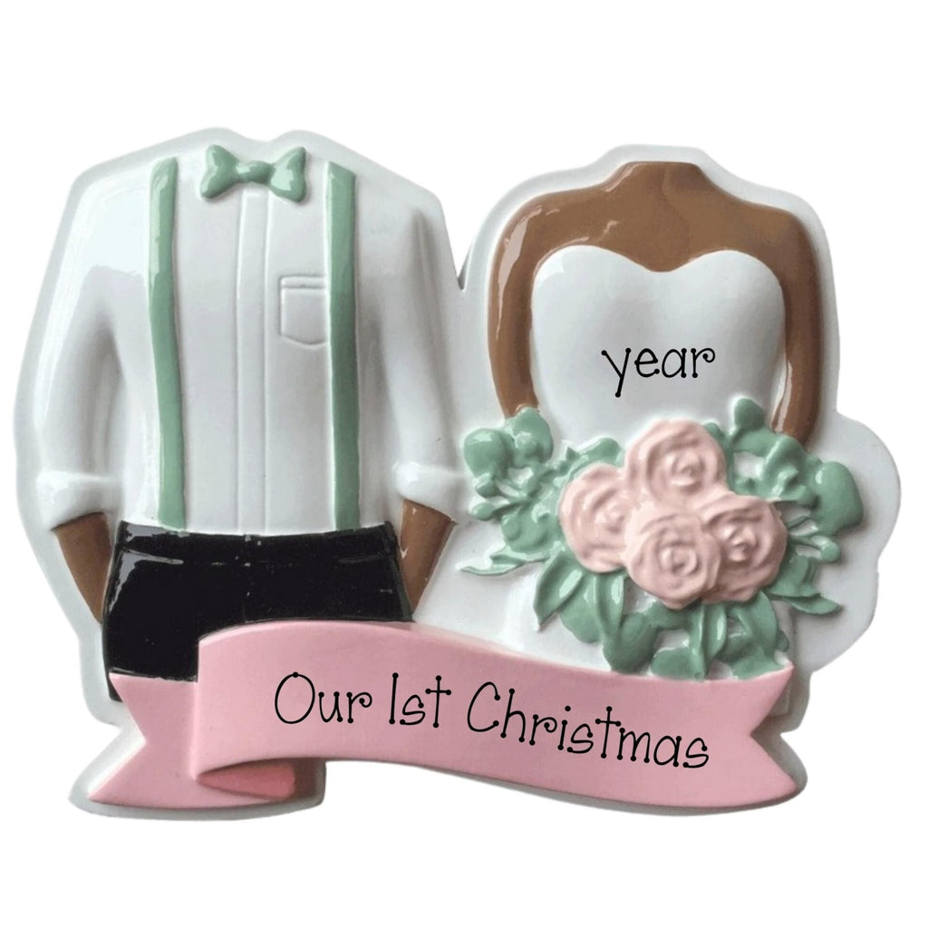 African American Wedding Couple Ornament ~Just Married Ornament ~ Ethnic Personalized Wedding Ornament ~ Bride And Groom Ornament Gift