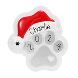 Paw Print with Santa Hat Christmas Ornament ~ Puppy Ornament ~ Dog's First Christmas ~ Personalized Dog Paw Ornament~ Custom Dog Ornament