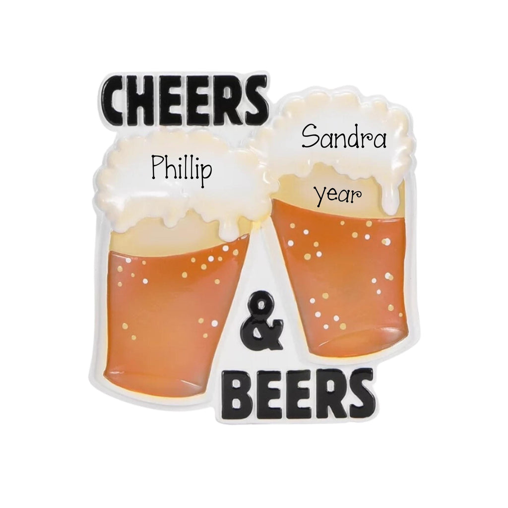 Couples Cheers and Beer Christmas Ornament ~ Custom Cheers and Beers Gift For Friend ~ Personalized Christmas Ornament