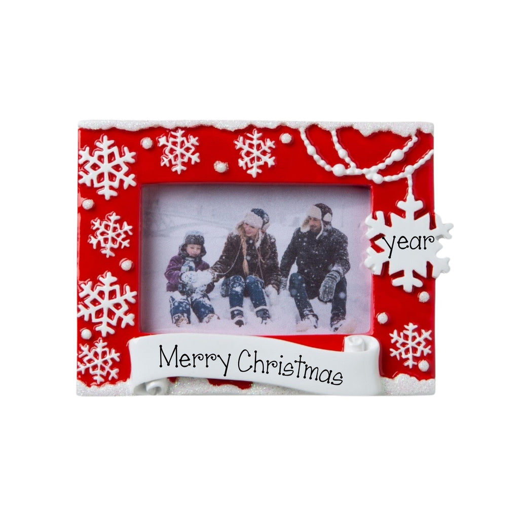 Christmas Red Picture Frame Ornament ~ Photo Frame with Snowflakes ~ Snowy Photo Frame ~ Personalized Photo Frame Picture Frame Ornament