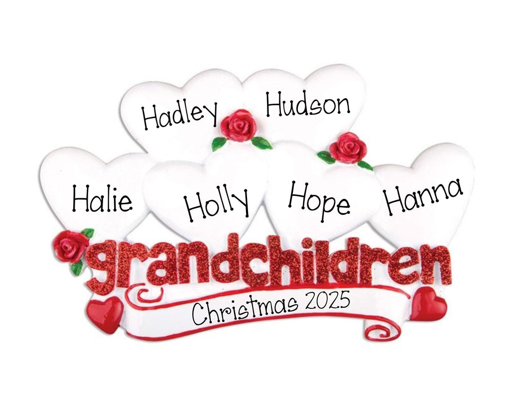 Personalized Grandparents of 6 Christmas Ornament~6 Hearts Grandchildren Ornament~Grandama and Grandpa~Nana