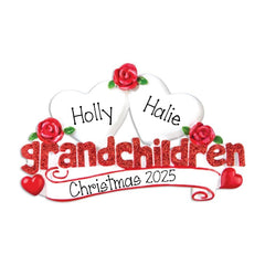 Personalized Grandparents of 2 Christmas Ornament~2 Hearts Grandchildren Ornament~First Time Grandparents Gifts~Grandama and Grandpa~Nana