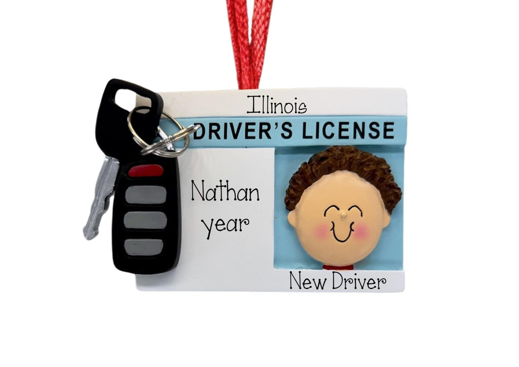 New Brunette Female Driver Personalized Christmas Ornament