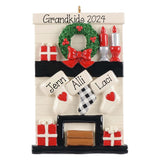 3 Grandkids Mantle Personalized Ornament ~ 3 stockings Hanging on the Fireplace Mantle for Grandchildren ~ Personalized Christmas Ornament)