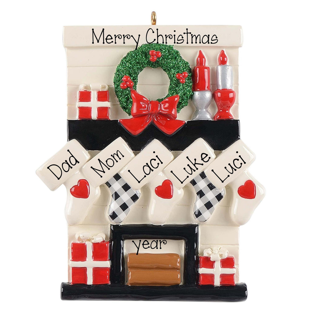 Personalized family of 5 Mantle Ornament~5 stockings on Mantle~Single Parent with 4 kids~Hand Personalized Ornament~Fireplace Ornament