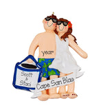 Personalized Beach Vacation Ornament ~ Tropical Vacation Couple at Beach ~ Beach Vacation for two Christmas Ornament