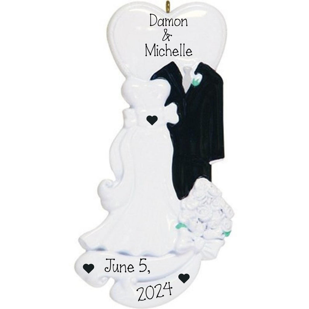 Classy Wedding Christmas Ornament ~ Personalized Wedding Ornament ~ Black Tuxedo and Wedding Dress Ornament ~ Bride and Groom Ornament