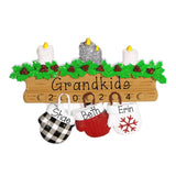 Family of 3 Grandkids Mitten Personalized Christmas Ornament ~ 3 Grandchildren Mittens hanging from a Mantel Ornament ~ Family of 3 ~ 3 Friends