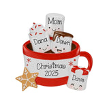 Personalized Family of 4 Hot Chocolate Christmas Ornament ~ Mug Marshmallows Family Of 4 Ornament ~ 4 Grandkids ~ 4 Friends ~ Single Parent