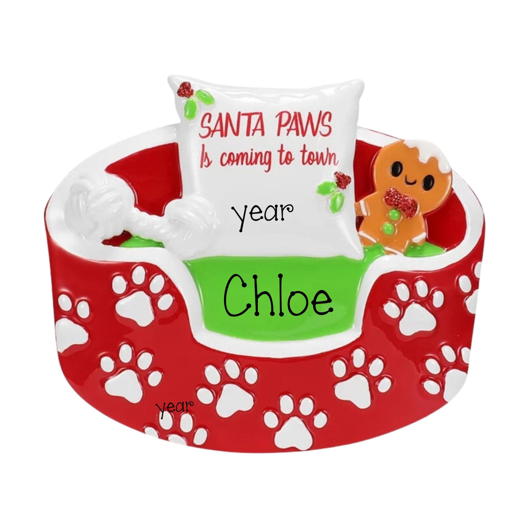 Personalized DOG Bed Ornament ~ Pet Christmas Ornament ~ Personalized Pet Ornament - Dog Christmas Ornaments ~ Santa Paws is Coming to Town