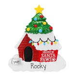 Personalized Dog House Ornament~Red Dog House with Christmas Tree Ornament~Custom Dog Ornament ~ Dog House Ornament With Name ~ Santa Paws