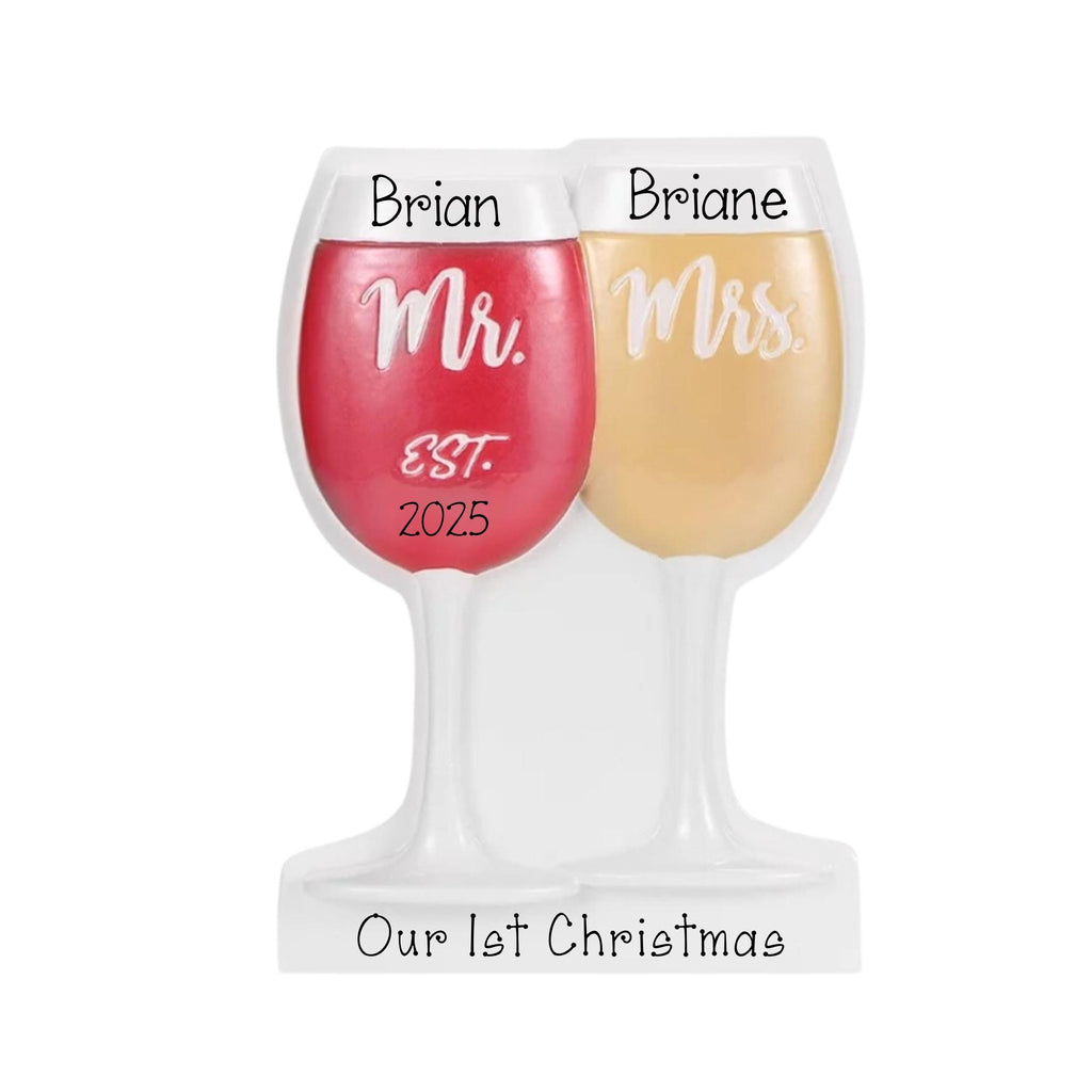 Personalized Mr and Mrs Wine Glass Christmas Ornament~Our 1st Christmas~First Christmas Married-Our 1st Christmas as Mr. and Mrs