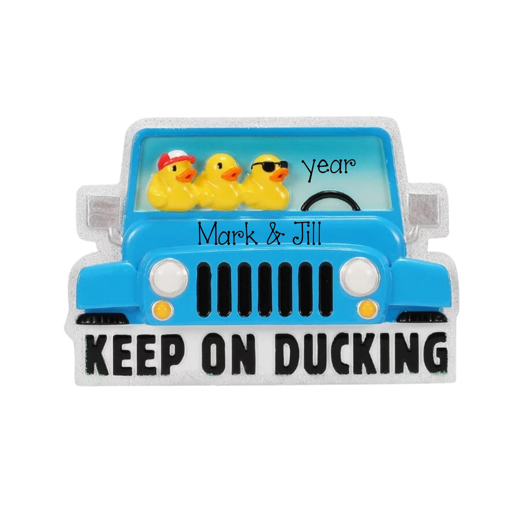 Keep on Ducking Personalized Christmas Ornament ~ yellow ducks on dashboards ~ 4 x 4 Truck ~ Off  Road Mudding Ornament ~ Personalized Gift
