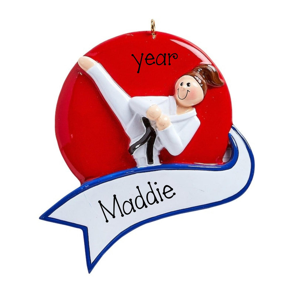 Personalized Female Martial Arts Ornament ~ Karate Ornament ~ Taekwondo Ornament ~ Jiu Jitsu ~ Karate Girl Red ~ Martial Arts Ornaments for Girls
