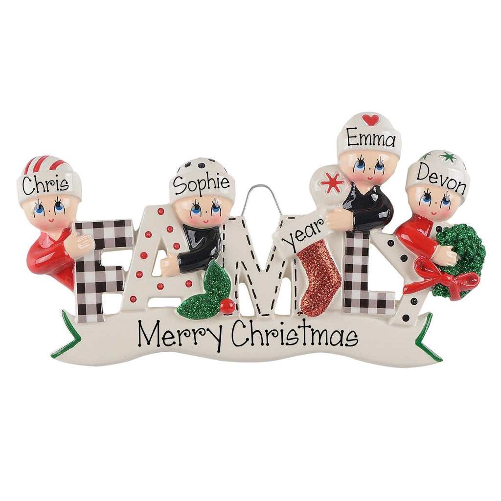 Family of 4 Personalized Christmas Ornament ~ Modern Family Of 4 ~ Personalized Gift