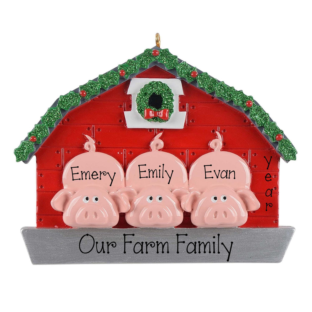 Personalized Pig Family of 3 Christmas Ornament ~ Farmhouse Christmas Ornament