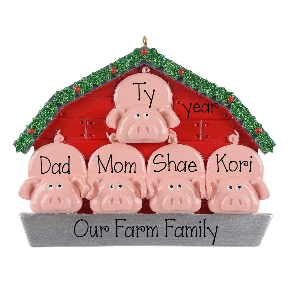 Personalized Pig Family of 5 Ornament For Christmas ~ Farmhouse Christmas Ornament ~ Unique Family Of 5 Gift ~ Cute Holiday Keepsake