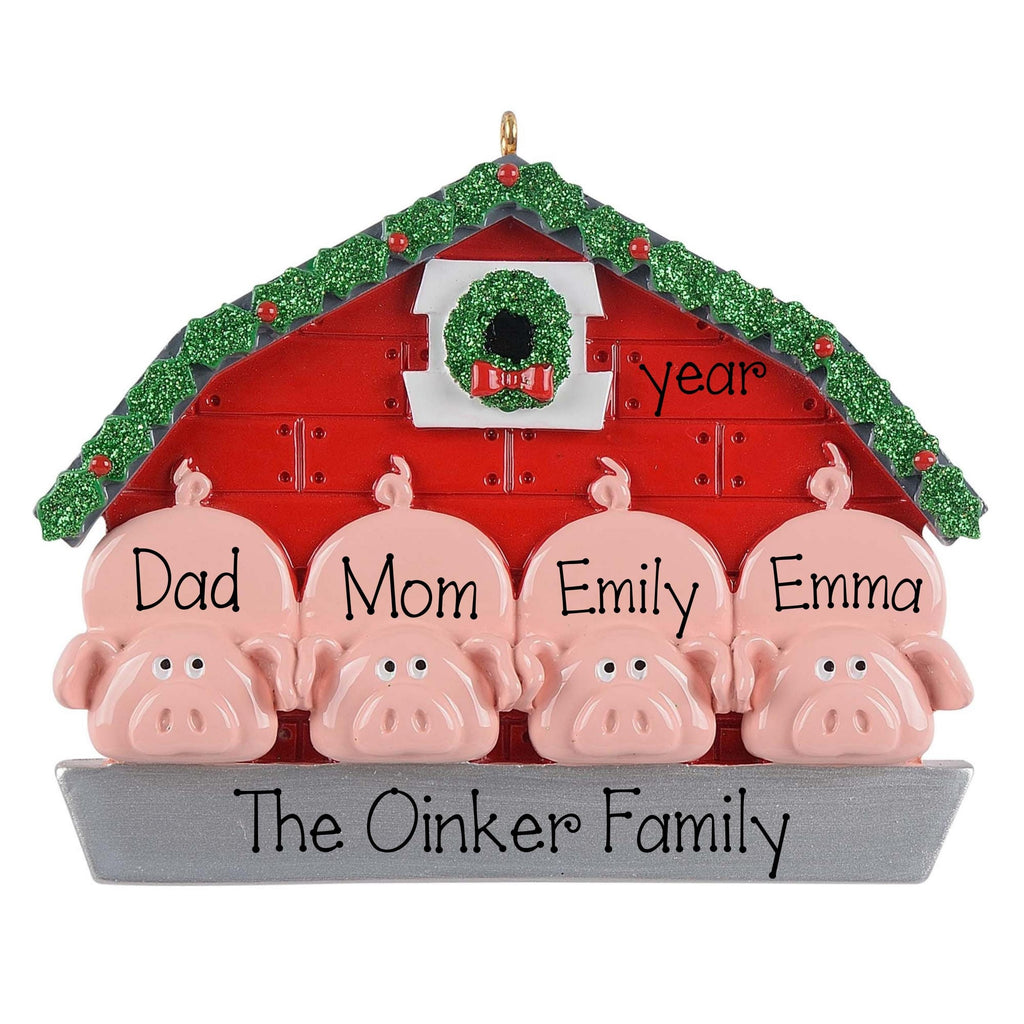Personalized Pig Family of 4 Ornament For Christmas ~ Farmhouse Christmas Ornament ~ Unique Family Of 4 Gift ~ Cute Holiday Keepsake