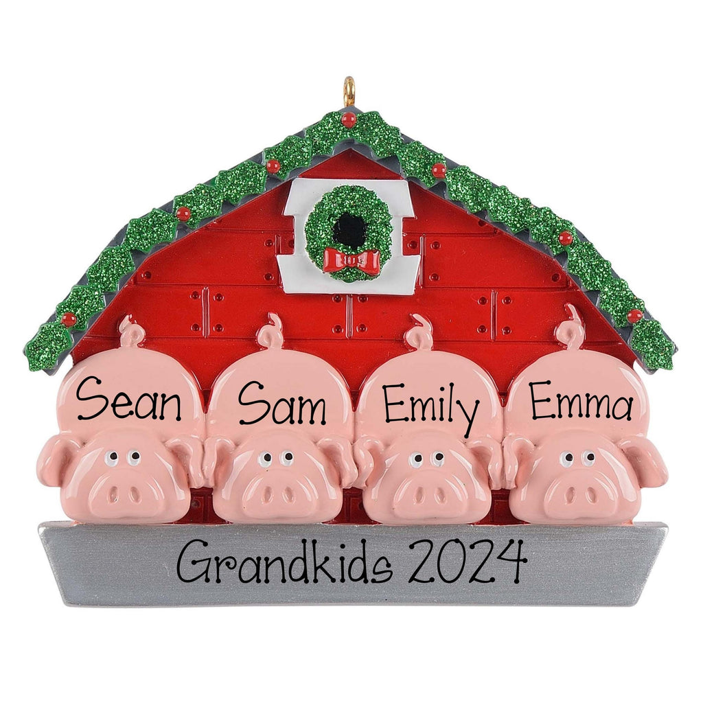 4 Grandkids pigs Personalized Christmas Ornament ~ Grandchildren 4 Cute Pigs Ornament ~ Humorous Grandkids Ornament  ~Grandama ~ Nana