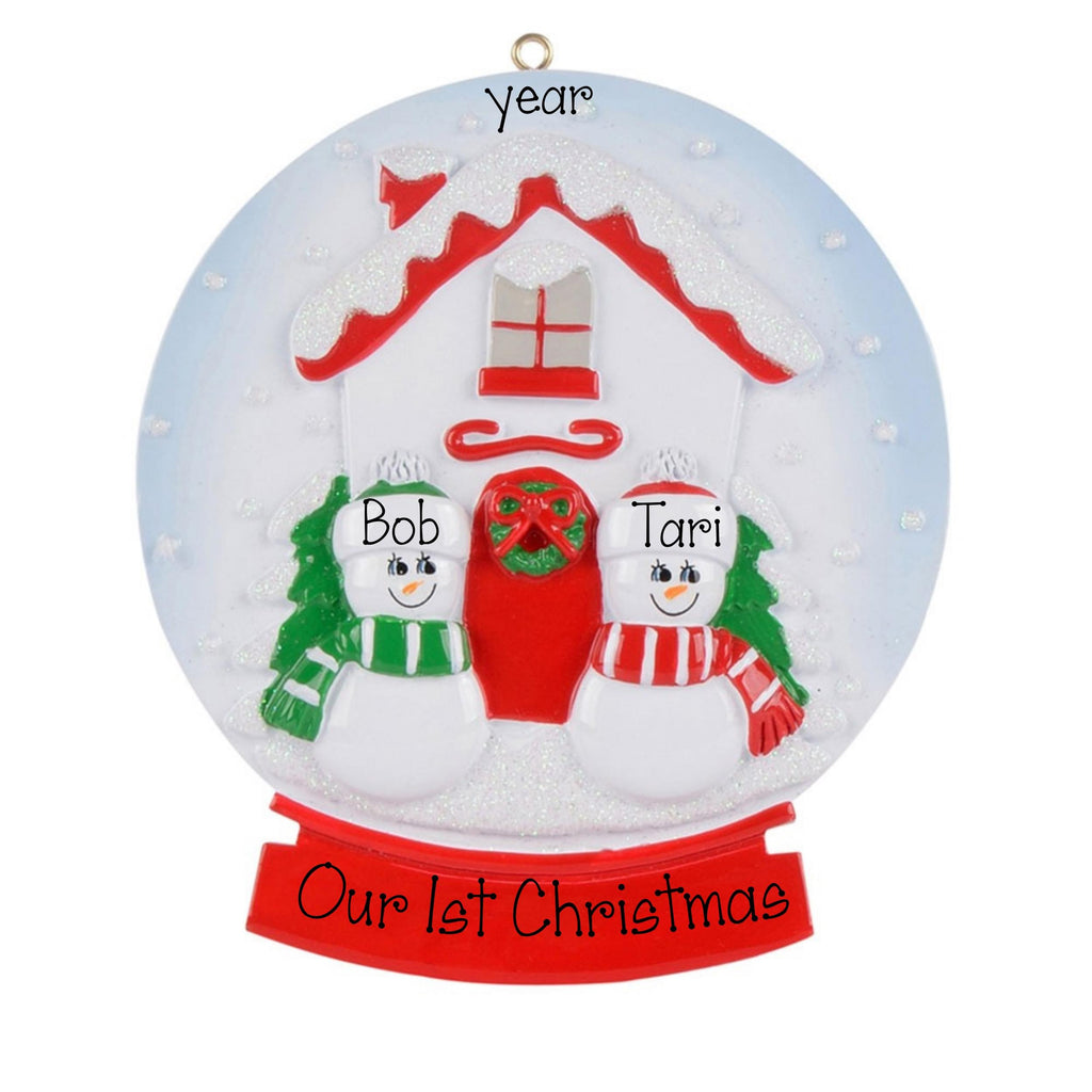 Personalized Snow Globe Couples Christmas Ornament ~ Snowman Couple Ornament ~ Snow Globe Ornament For Couples ~ Our 1st Christmas Ornament