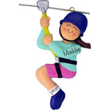 Personalized Zipline Ornament~Brunette Female Zipline~Personalized Zipline Ornament~Adventure Parks Zipline~Zipline Girl~Personalized Gifts
