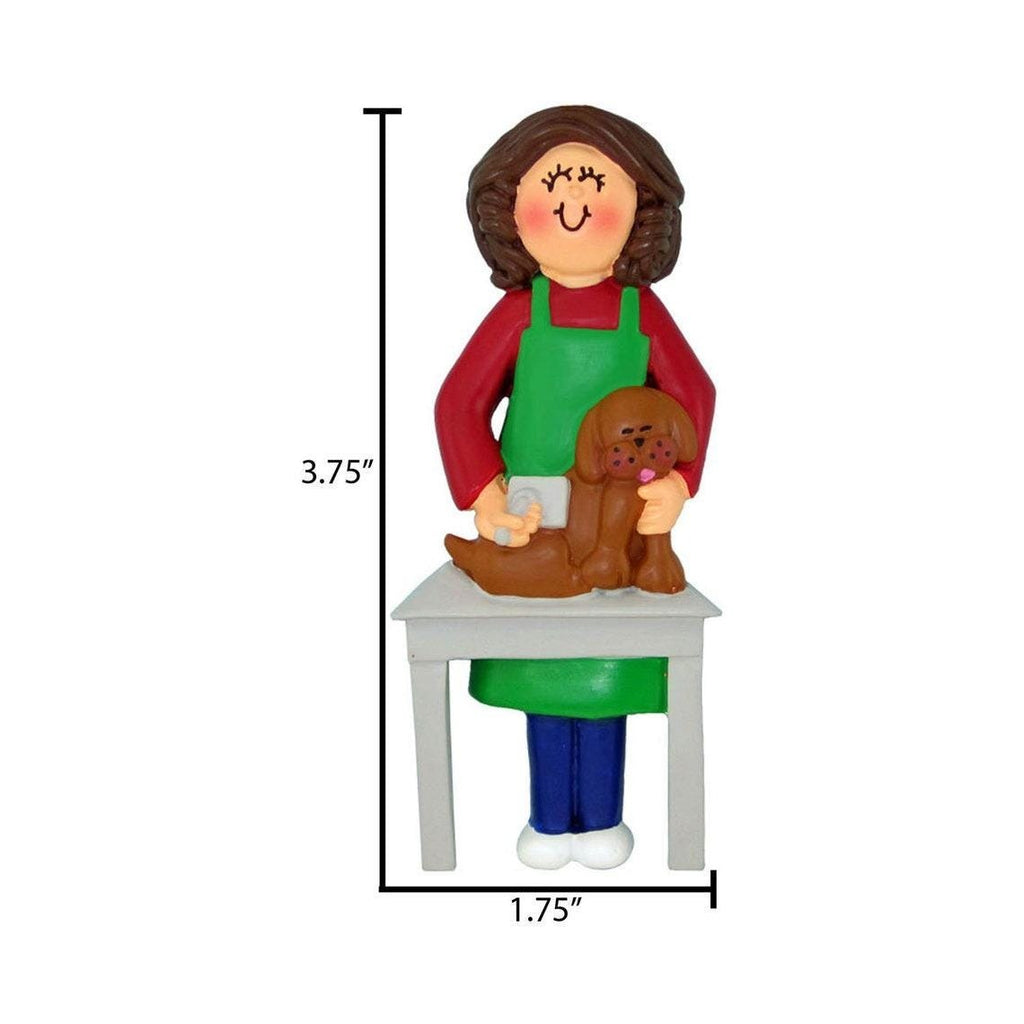 Personalized Dog Groomer Ornament ~ Gifts for Dog Groomers ~ Brunette Female Groomer ~ Personalized Female Dog Groomer Ornament