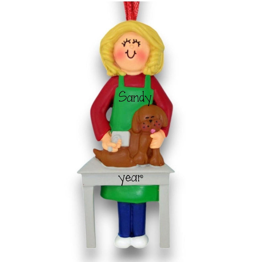 Personalized Dog Groomer Ornament ~ Gifts for Dog Groomers ~ Blonde Female Groomer ~ Personalized Female Dog Groomer Ornament (Copy)