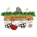 4 Grandkids Mittens hanging from a Mantel Ornament ~ 4 Grandchildren Personalized Ornament
