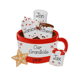 Personalized Family of 4 Hot Chocolate Christmas Ornament ~ Mug Marshmallows Family Of 4 Ornament ~ 4 Grandkids ~ 4 Friends ~ Single Parent