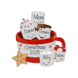 Family of 5 Hot Chocolate Mug Personalized Christmas Ornament ~ 5 Grandkids~Single Parent~Mug Marshmallows Family Of 5 Ornament~Siblings