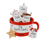 Personalized Family of 4 Hot Chocolate Christmas Ornament ~ Mug Marshmallows Family Of 4 Ornament ~ 4 Grandkids ~ 4 Friends ~ Single Parent