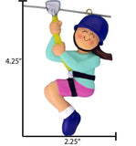 Personalized Zipline Ornament~Brunette Female Zipline~Personalized Zipline Ornament~Adventure Parks Zipline~Zipline Girl~Personalized Gifts