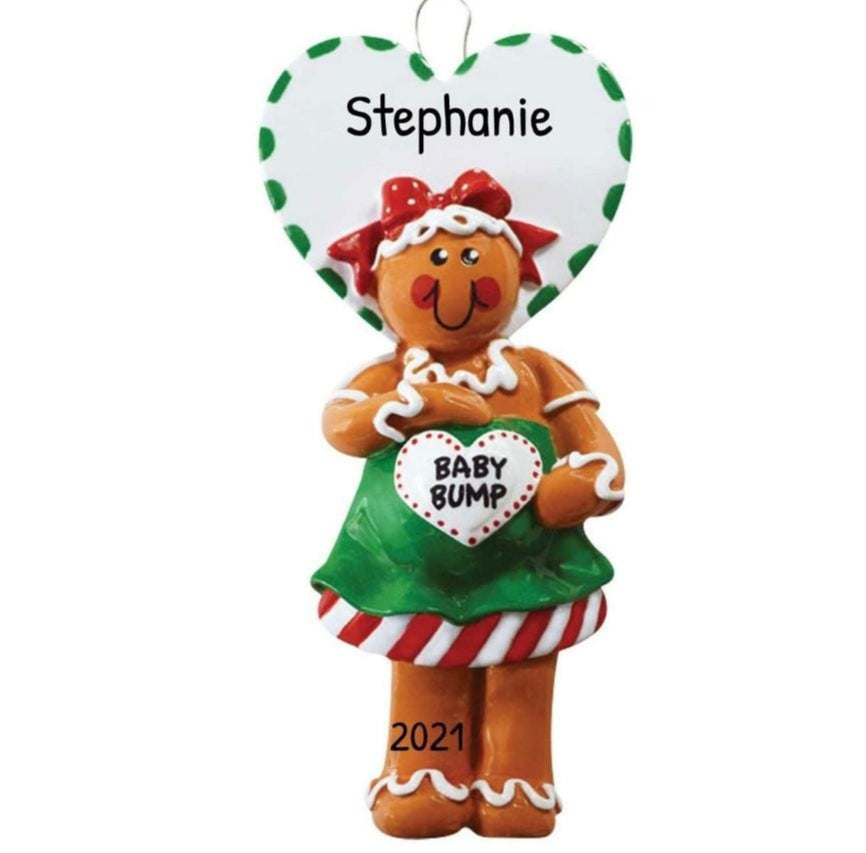 Personalized EXPECTING Gingerbread with Baby Bump Christmas Ornament