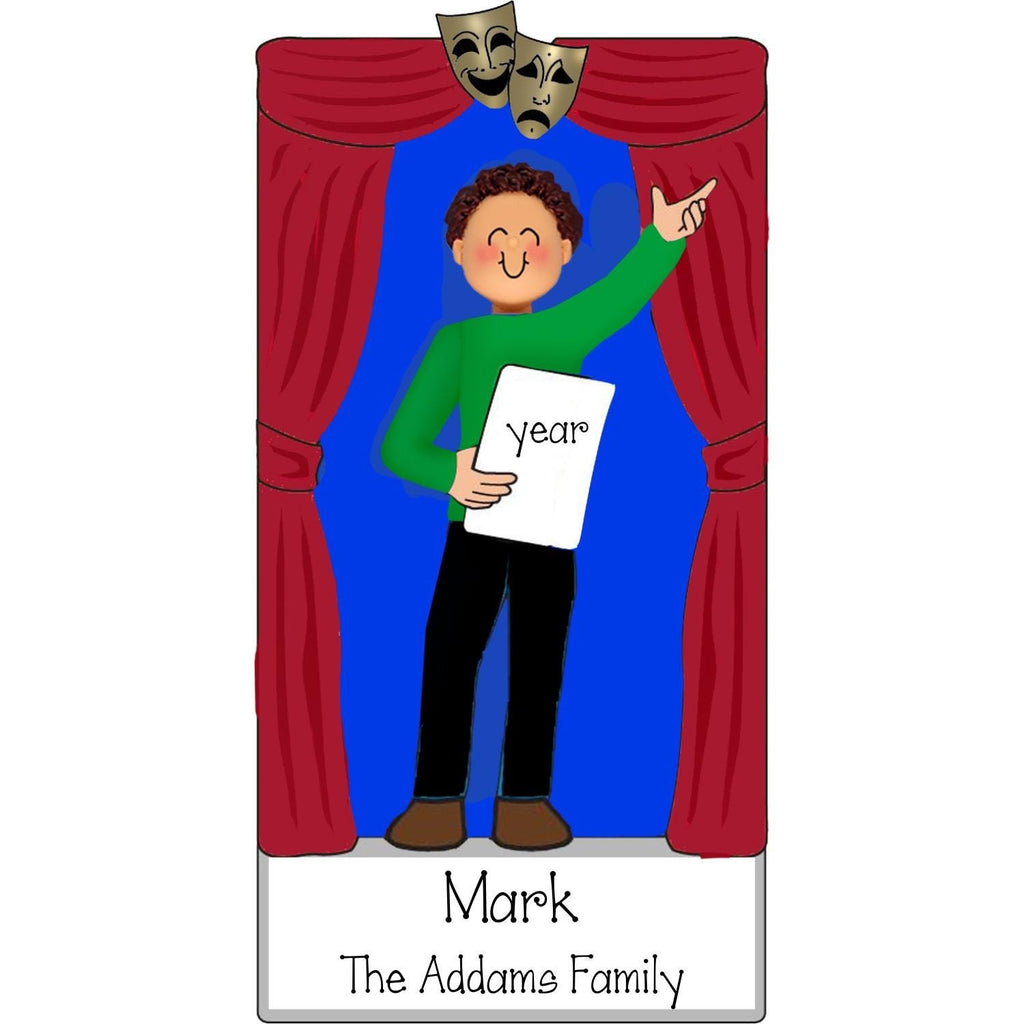 Brunette Male Actor Ornament ~ Drama & Theater Personalized Ornament ~ Drama Club Christmas Ornament ~ Acting Ornament ~ Stage Actor ~ Drama Club Ornament