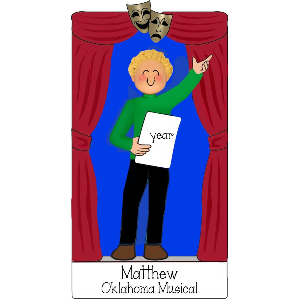 Blonde Male Actor Ornament ~ Drama & Theater Personalized Ornament ~ Drama Club Christmas Ornament ~ Acting Ornament ~ Stage Actor ~ Drama Club Ornament