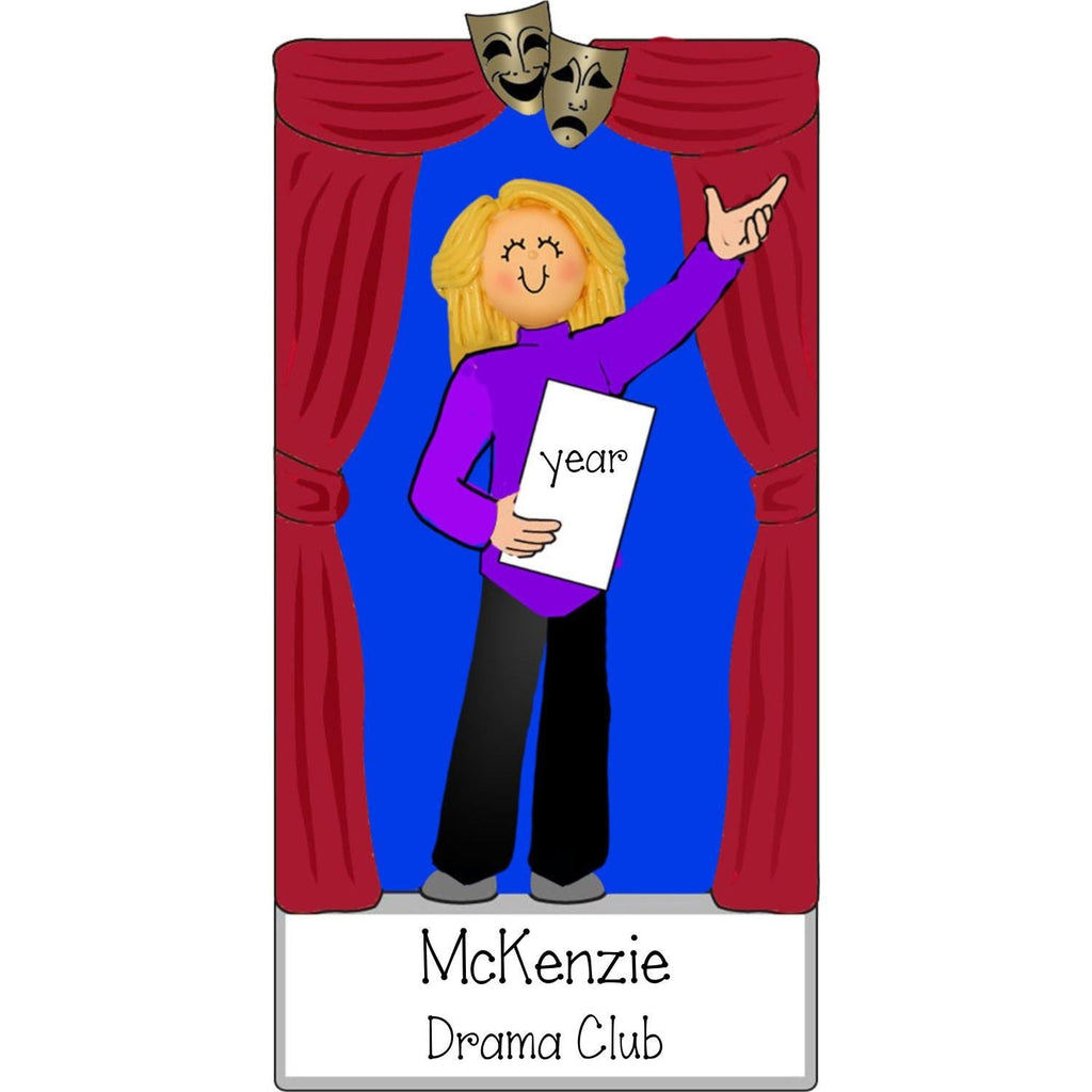 Blonde Female Actress Ornament ~ Drama & Theater Personalized Ornament ~ Drama Club Christmas Ornament ~ Acting Ornament ~ Stage Actress ~ Drama Club Ornament