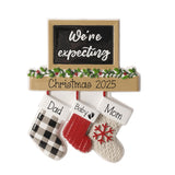 We're Expecting Couple's Personalized Christmas Ornament ~ 3 Hanging Stockings on a Mantle ~ Pregnancy Announcement~ Expecting Parents